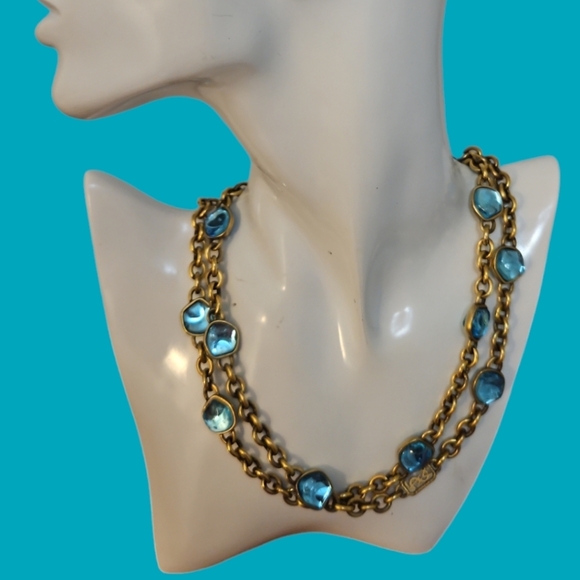 VTG YVES SAINT LAURENT 1970s-1980s Long Rollo Chain Crystal Station Necklace - Picture 1 of 7